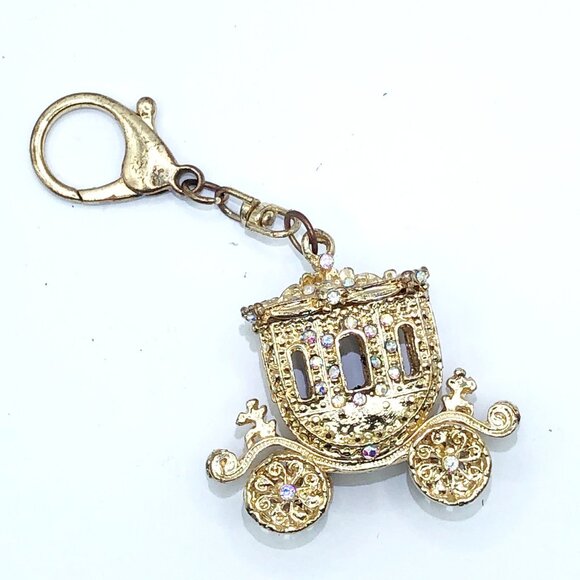 Sparkly rhinestone gold tone stage coach keychain purse charm - Picture 3 of 11